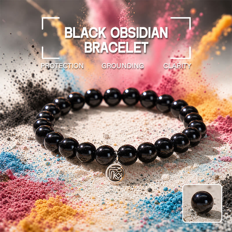 FuAttract Protection Grounding & Prosperity Black Obsidian Fu Pendant Bracelet - 19cm - image 0
