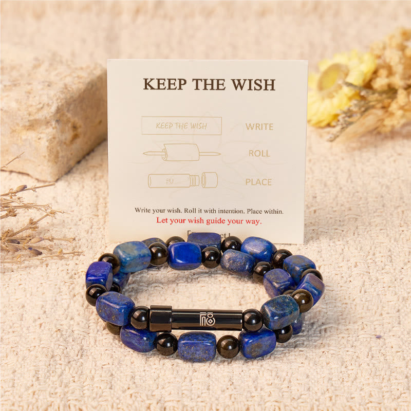 FuAttract Wishbeads Protection & Wisdom – Black Obsidian & Lapis Lazuli Intention Bracelet - image 1