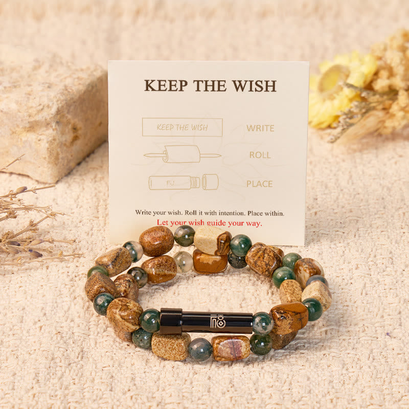 FuAttract Wishbeads Harmony & Positive Growth – Moss Agate & Picture Jasper Intention Bracelet - image 1