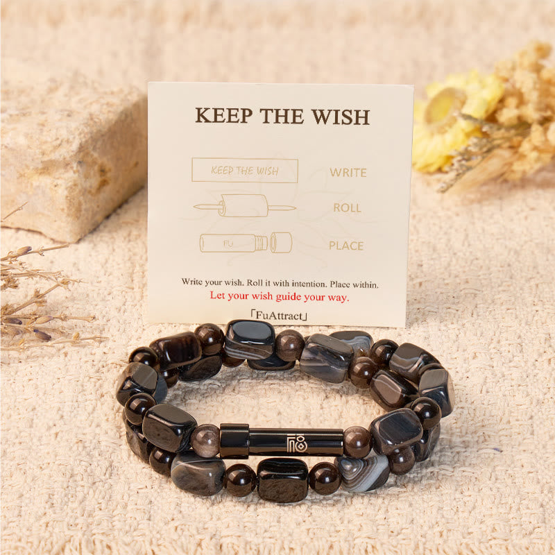 FuAttract Wishbeads Protection & Grounding – Silver Sheen Obsidian & Black Onyx Intention Bracelet - image 1