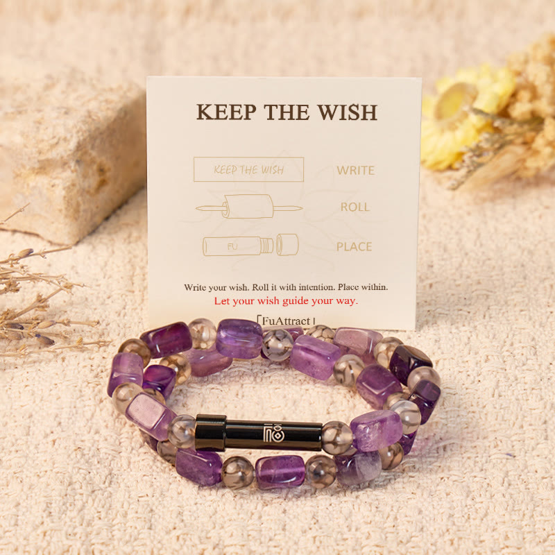FuAttract Wishbeads Protection & Clarity – Dragon Vein Agate & Amethyst Intention Bracelet - image 1