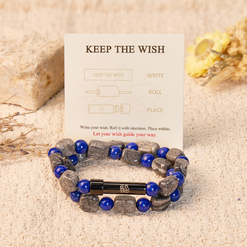 FuAttract Wishbeads Wisdom & Stability – Lapis Lazuli & Grey Jasper Intention Bracelet - image 1