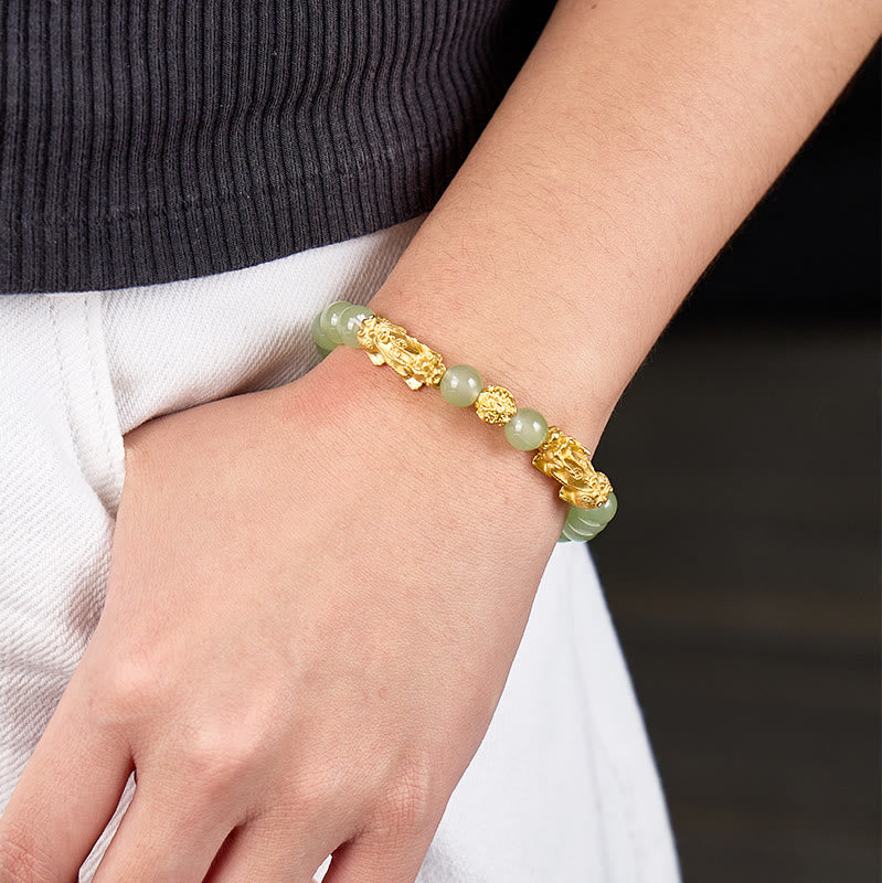 FuAttract Wealth Protection & Luck Golden Pixiu Hetian Jade Bead Bracelet - image 3