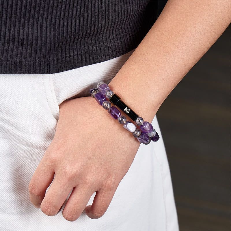FuAttract Wishbeads Protection & Clarity – Dragon Vein Agate & Amethyst Intention Bracelet - image 3