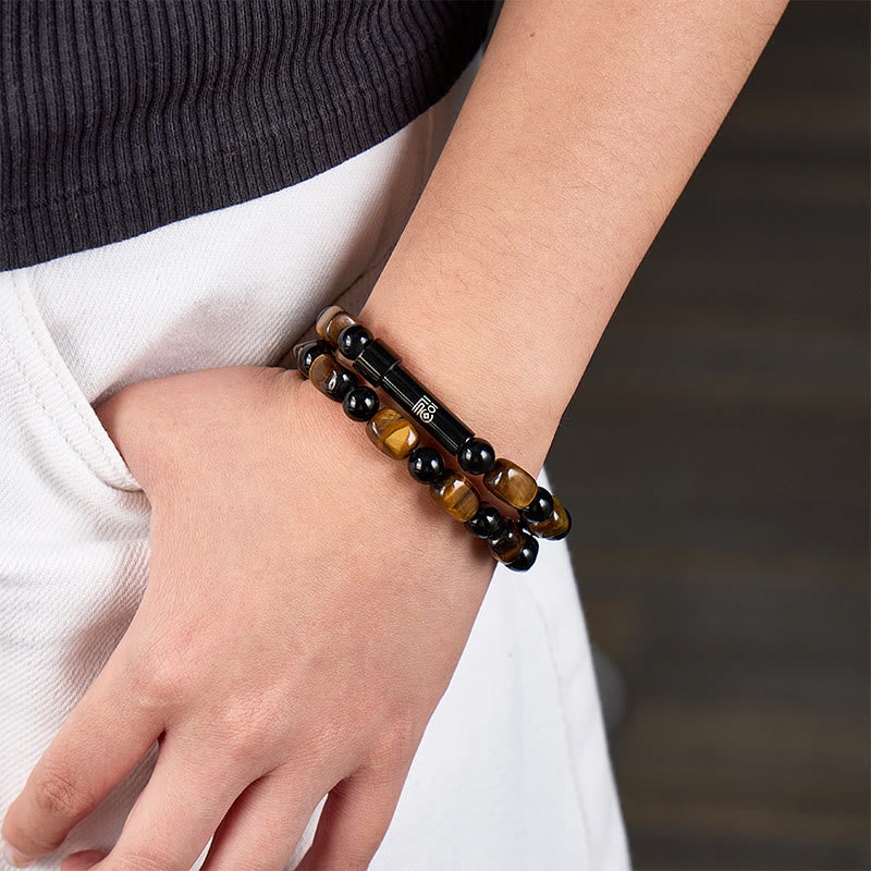 FuAttract Wishbeads Protection & Confidence - Black Obsidian & Tiger Eye Intention Bracelet - image 3