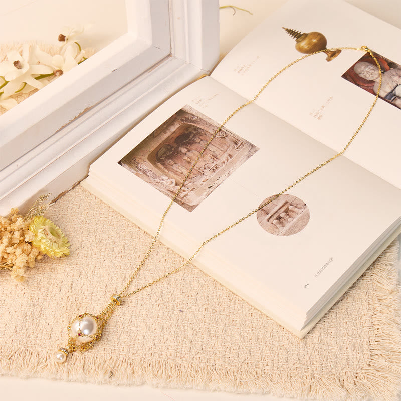 FuAttract Elegance Harmony & Positive Energy Pearl Crystal Mesh Pendant Detachable Necklace - image 4