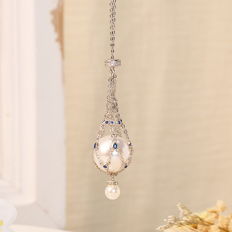 FuAttract Elegance Harmony & Positive Energy Pearl Crystal Mesh Pendant Detachable Necklace - Royal Blue - image 5