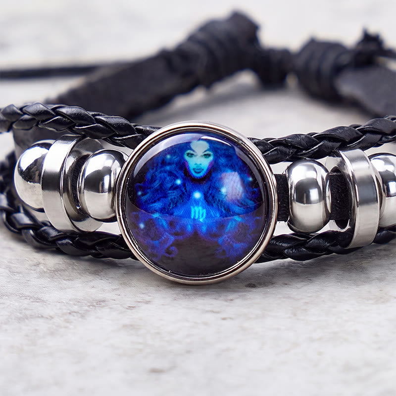 FuAttract Purity & Healing Energy Virgo Zodiac Blue Glaze Charm Vintage Leather Bracelet - image 3