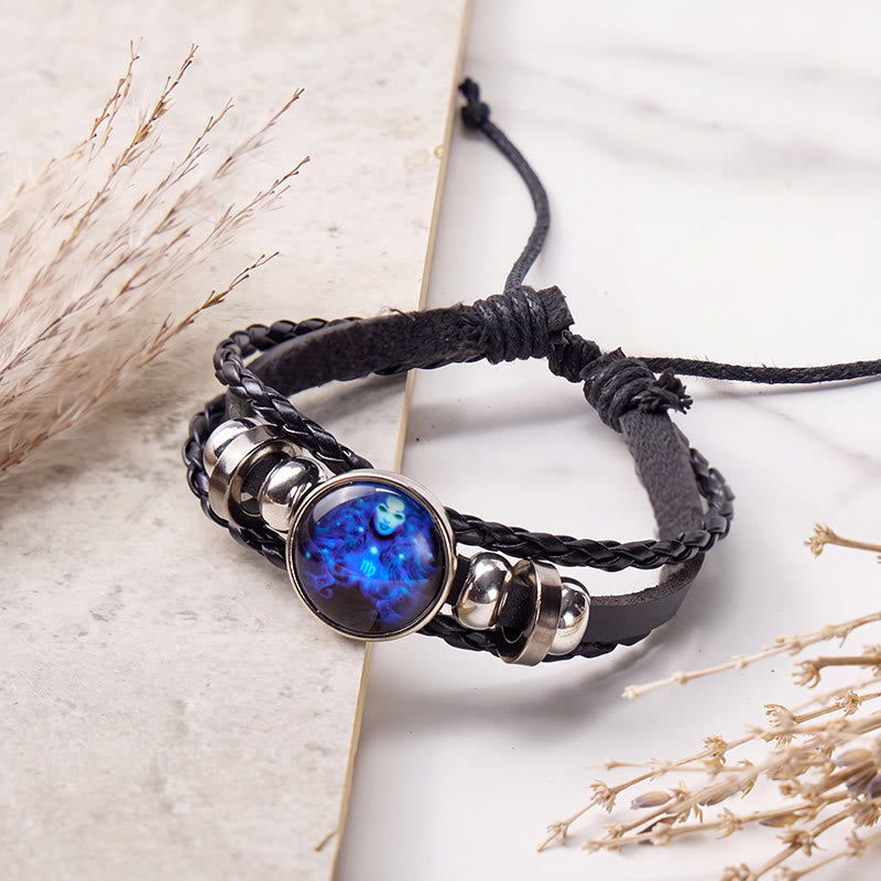 FuAttract Purity & Healing Energy Virgo Zodiac Blue Glaze Charm Vintage Leather Bracelet - image 1