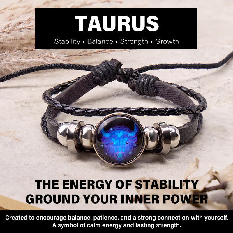 FuAttract Stability Prosperity & Grounding Energy Taurus Zodiac Blue Glaze Charm Vintage Leather Bracelet - Taurus - image 0