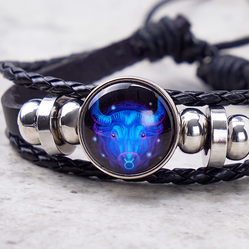 FuAttract Stability Prosperity & Grounding Energy Taurus Zodiac Blue Glaze Charm Vintage Leather Bracelet - image 3