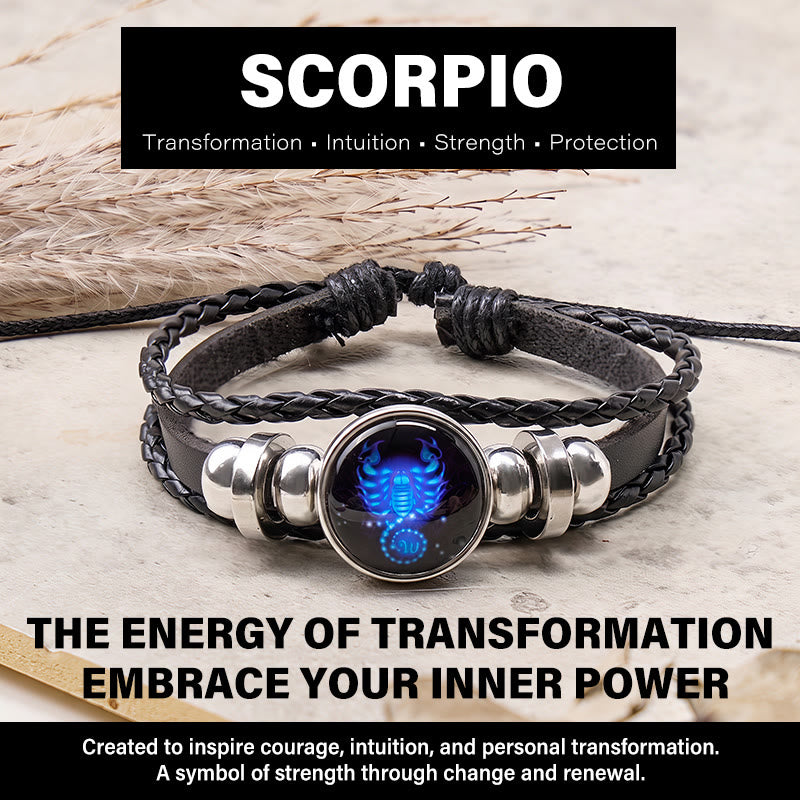 FuAttract Protection Transformation & Inner Strength Scorpio Zodiac Blue Glaze Charm Vintage Leather Bracelet - Scorpio - image 0