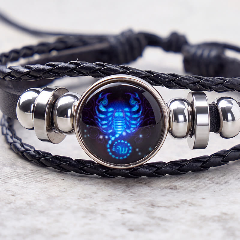 FuAttract Protection Transformation & Inner Strength Scorpio Zodiac Blue Glaze Charm Vintage Leather Bracelet - image 3