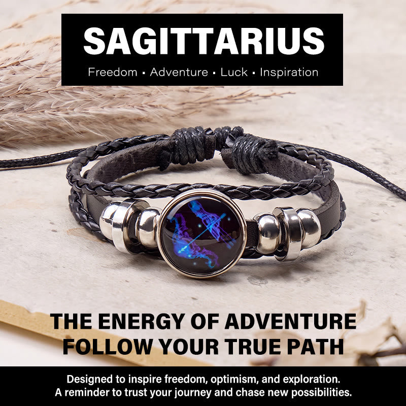 FuAttract Freedom Adventure & Optimism Sagittarius Zodiac Blue Glaze Charm Vintage Leather Bracelet - Sagittarius - image 0