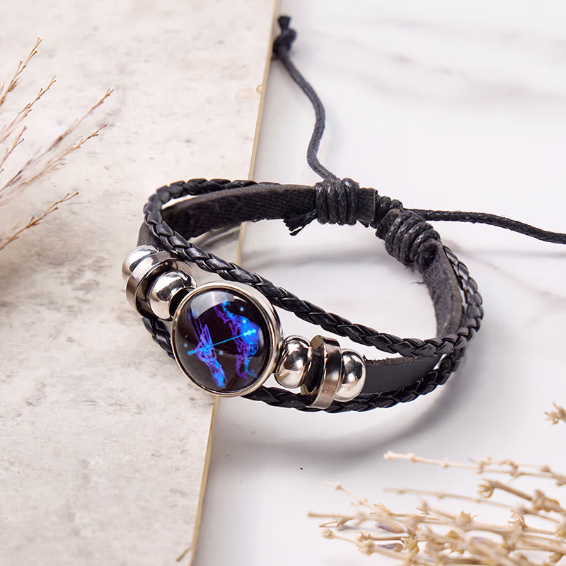 FuAttract Freedom Adventure & Optimism Sagittarius Zodiac Blue Glaze Charm Vintage Leather Bracelet - image 1