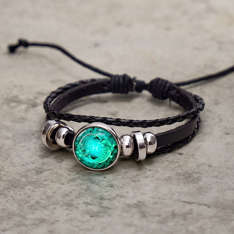 FuAttract Intuition Harmony & Serenity Pisces Zodiac Blue Glaze Charm Vintage Leather Bracelet - image 2
