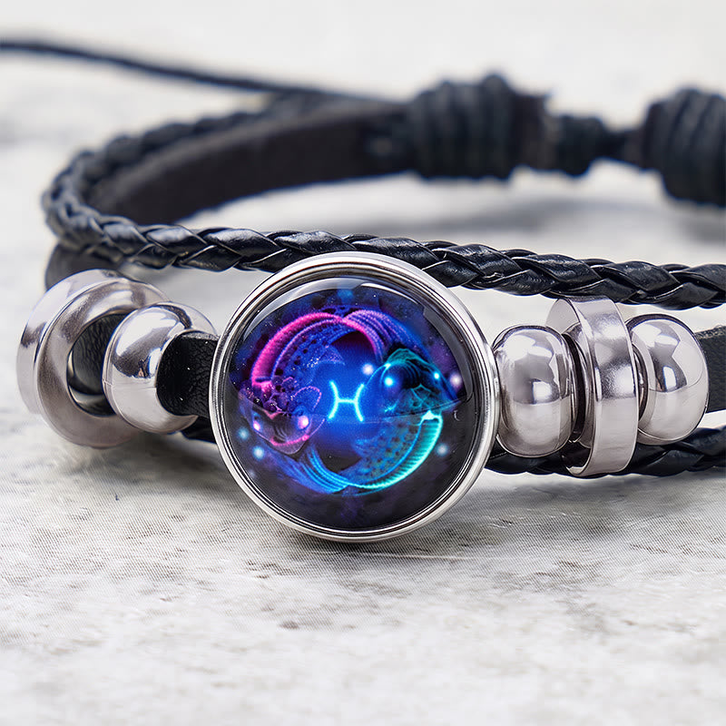 FuAttract Intuition Harmony & Serenity Pisces Zodiac Blue Glaze Charm Vintage Leather Bracelet - image 3