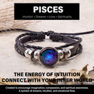 FuAttract Intuition Harmony & Serenity Pisces Zodiac Blue Glaze Charm Vintage Leather Bracelet - Pisces - image 0
