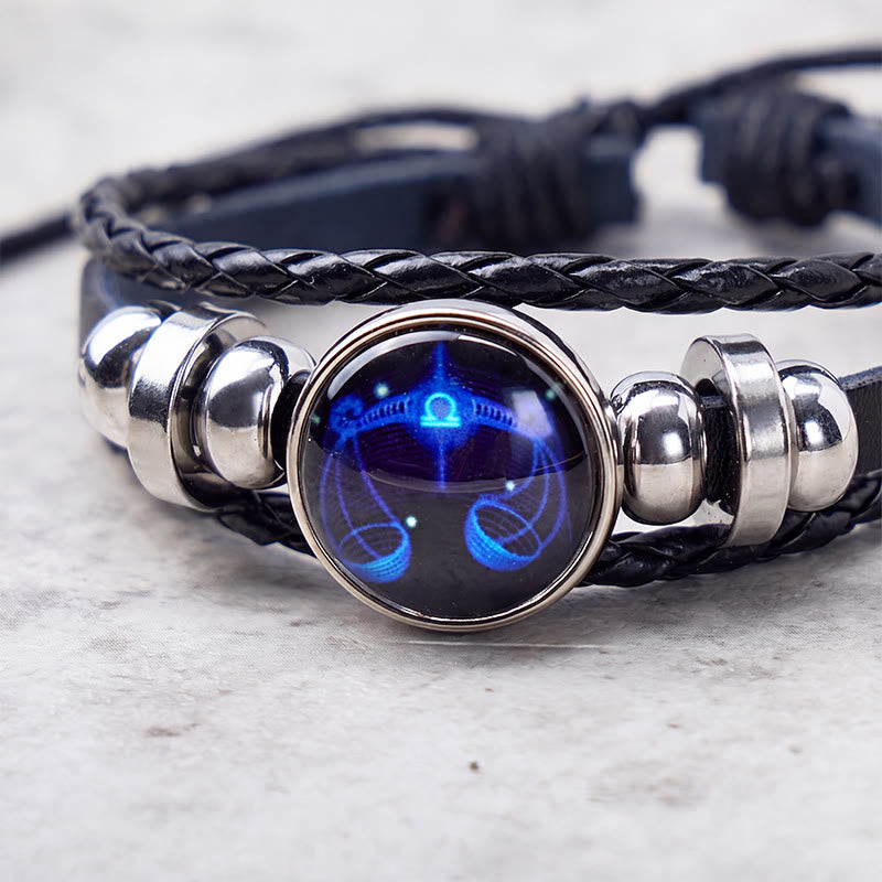 FuAttract Balance Harmony & Elegant Energy Libra Zodiac Blue Glaze Charm Vintage Leather Bracelet - image 3