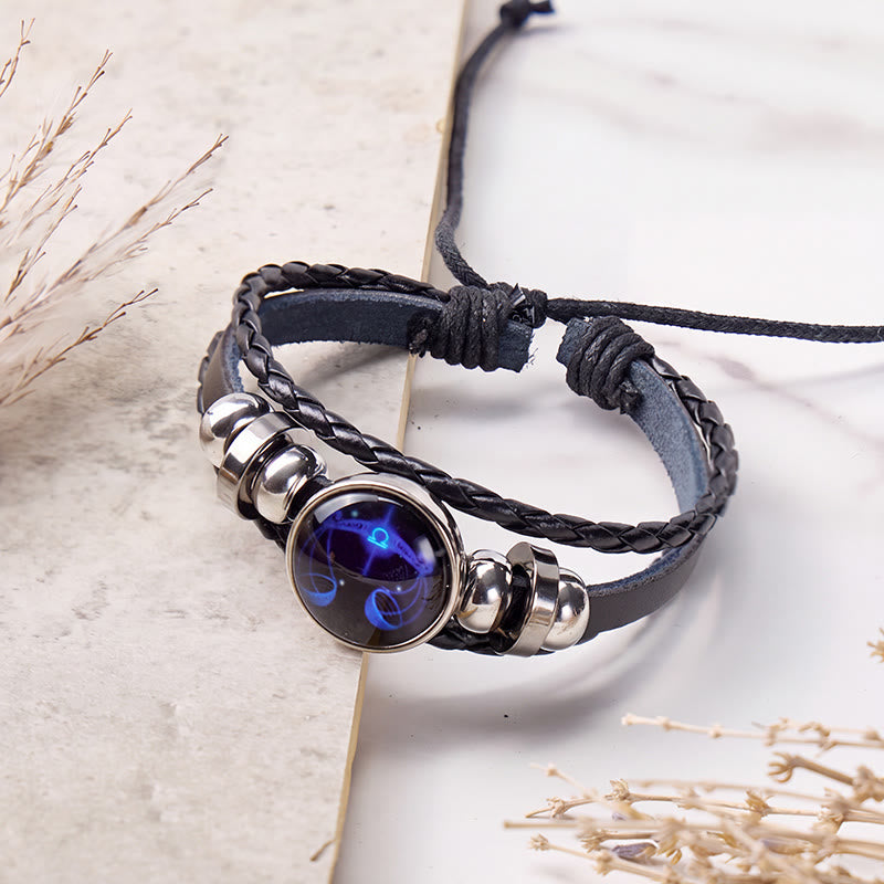 FuAttract Balance Harmony & Elegant Energy Libra Zodiac Blue Glaze Charm Vintage Leather Bracelet - image 1