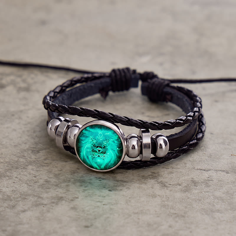 FuAttract Confidence Leadership & Strength Leo Zodiac Blue Glaze Charm Vintage Leather Bracelet - image 2