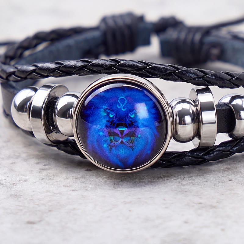 FuAttract Confidence Leadership & Strength Leo Zodiac Blue Glaze Charm Vintage Leather Bracelet - image 3