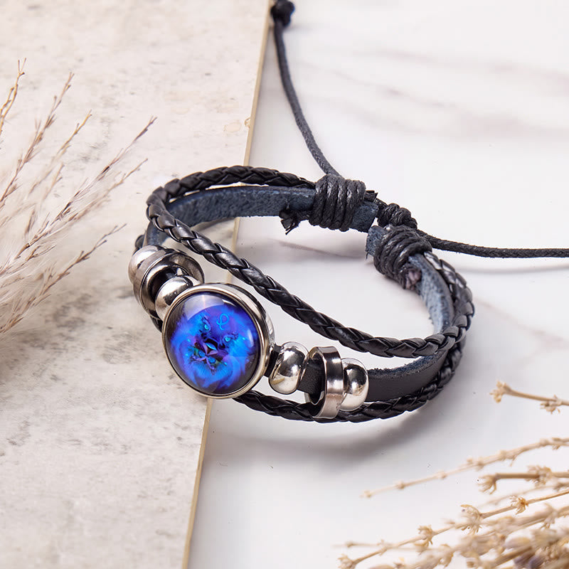 FuAttract Confidence Leadership & Strength Leo Zodiac Blue Glaze Charm Vintage Leather Bracelet - image 1