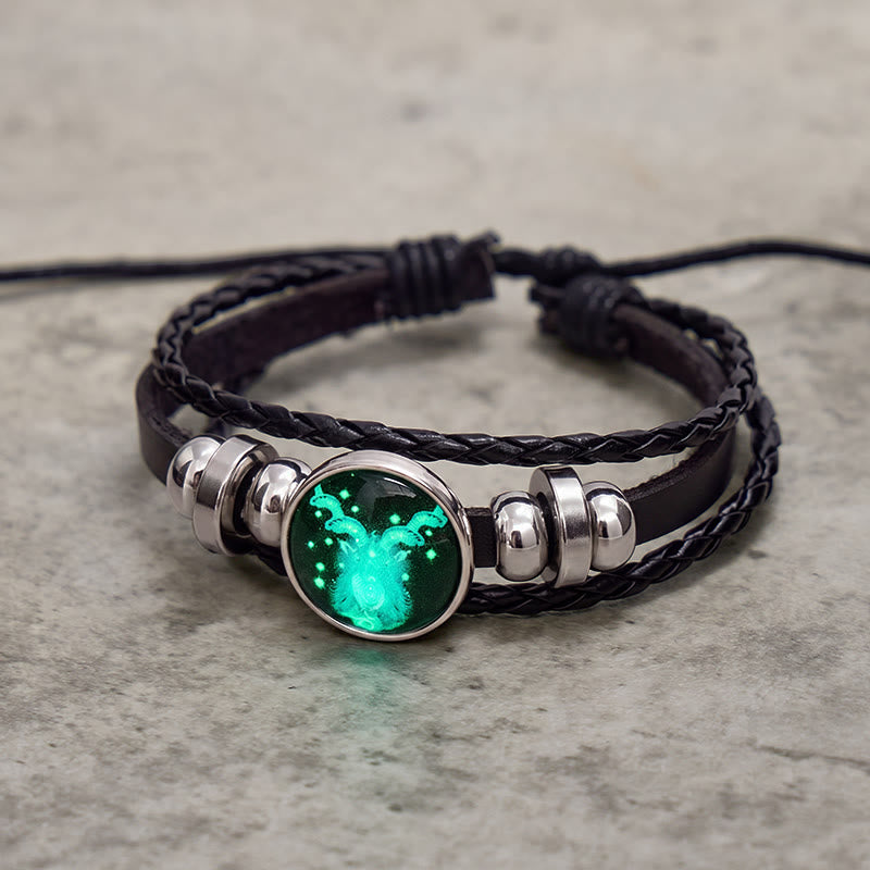 FuAttract Success Stability & Ambition Energy Capricorn Zodiac Blue Glaze Charm Vintage Leather Bracelet - image 2