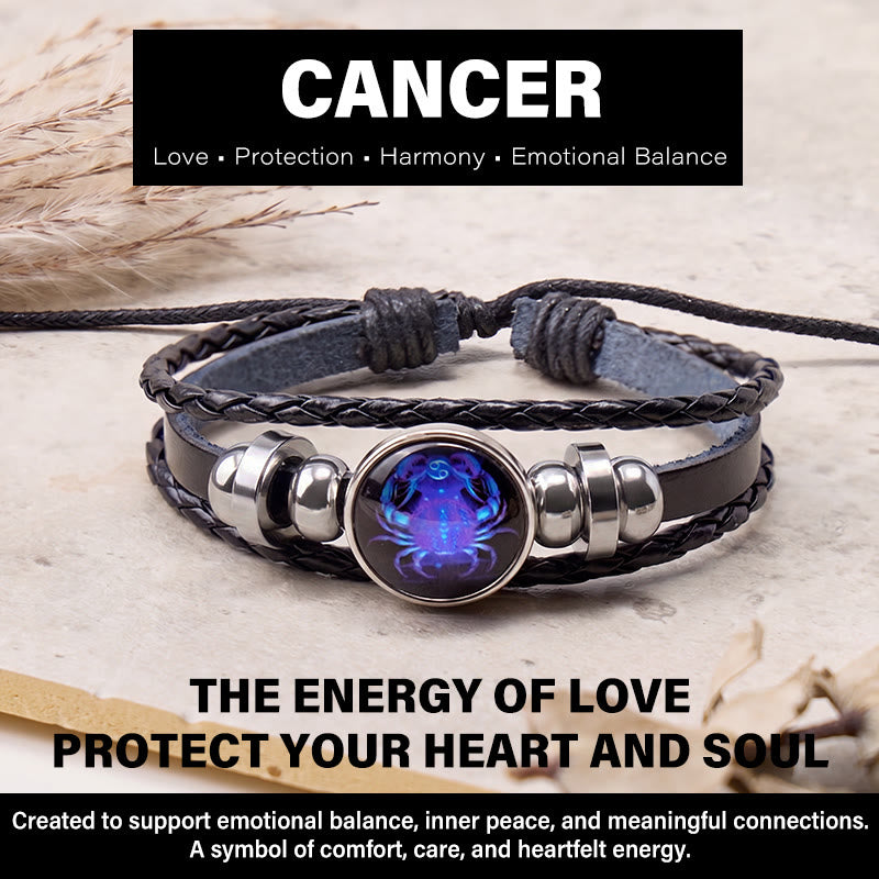 FuAttract Protection & Harmony Cancer Zodiac Blue Glaze Charm Vintage Leather Bracelet - Cancer - image 0