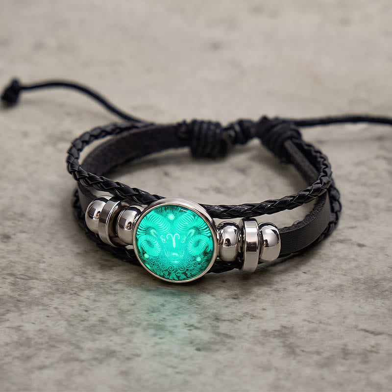 FuAttract Courage Freedom & Positive Energy Aries Zodiac Blue Glazed Charm Vintage Leather Bracelet - image 2
