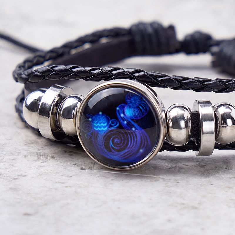 FuAttract Creativity Freedom & Personal Energy Blue Glaze Aquarius Zodiac Charm Leather Bracelet - image 3