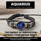 FuAttract Creativity Freedom & Personal Energy Blue Glaze Aquarius Zodiac Charm Leather Bracelet - Aquarius - image 0