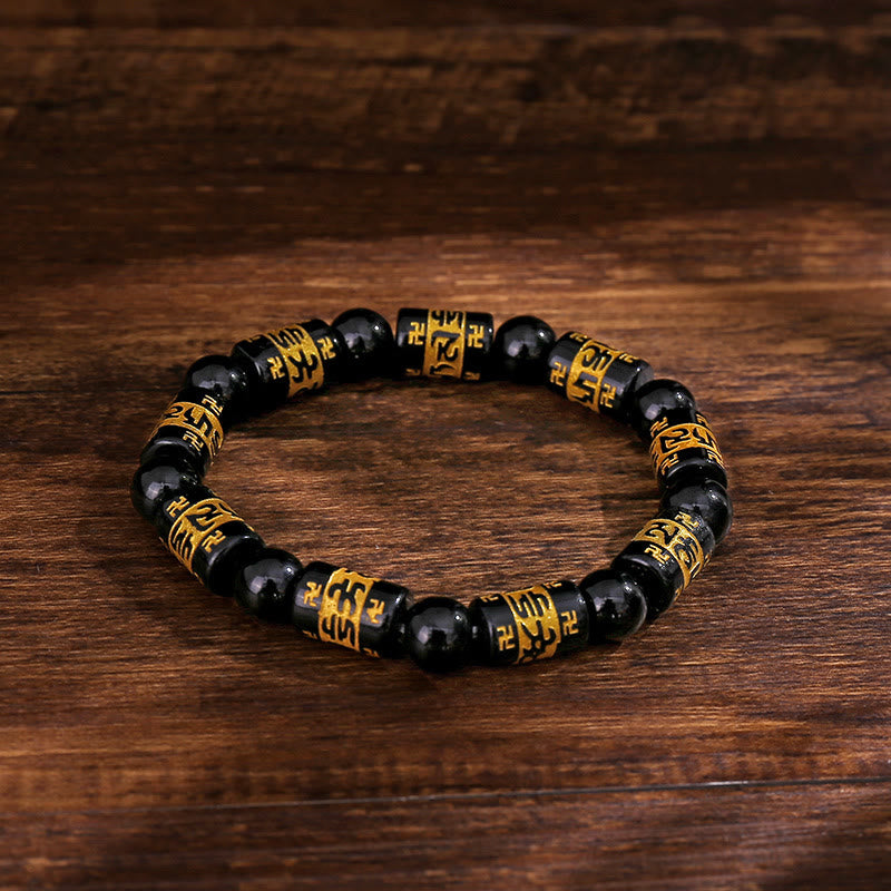 FuAttract Protection Luck & Prosperity Colorful Om Mani Mantra Fortune Money Glaze Bracelet - Black - image 4