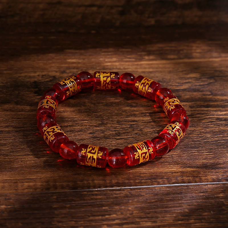 FuAttract Protection Luck & Prosperity Colorful Om Mani Mantra Fortune Money Glaze Bracelet - Red - image 3