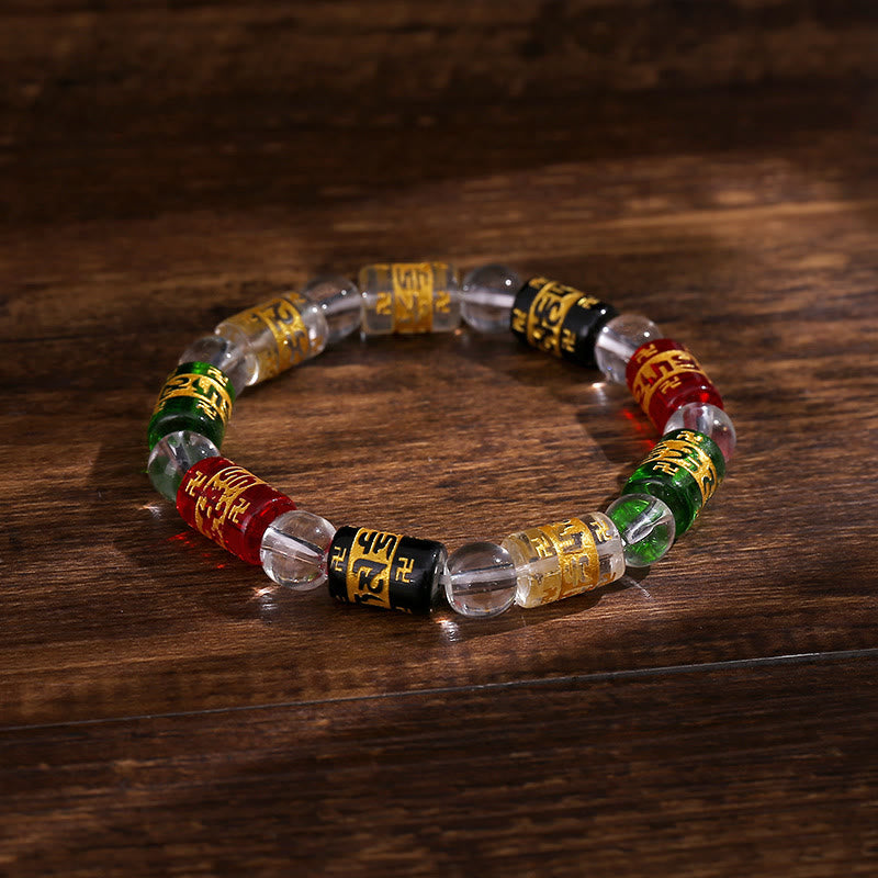 FuAttract Protection Luck & Prosperity Colorful Om Mani Mantra Fortune Money Glaze Bracelet - Multicolor - image 0