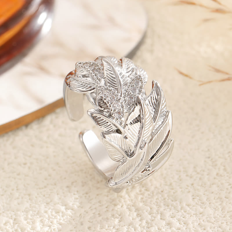 FREE Today: Elegance & Beauty Harmony Copper Zircon Leaf Pattern Gold White Tone Ring - image 9