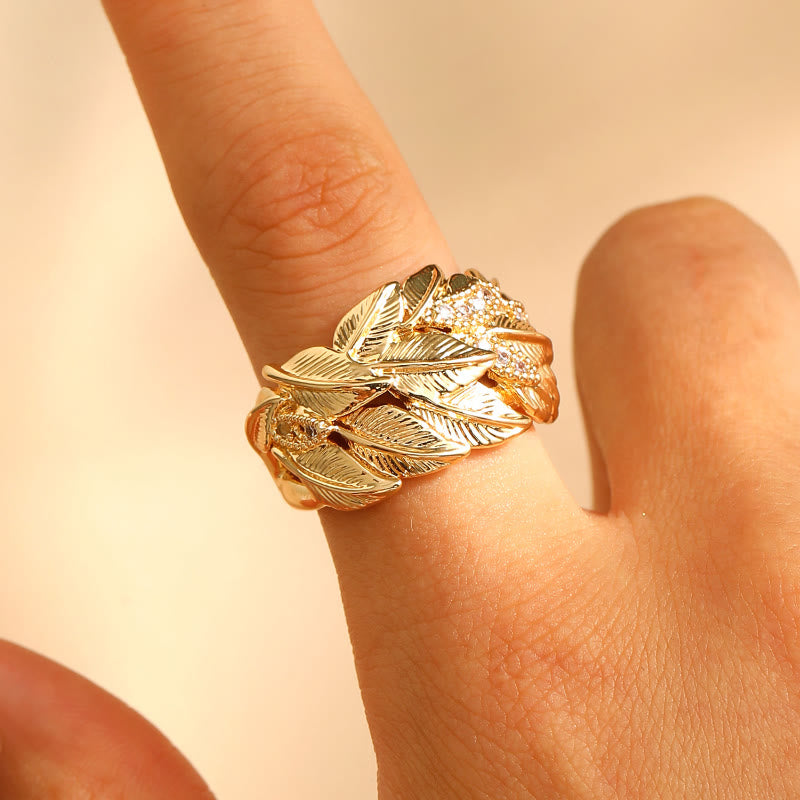 FREE Today: Elegance & Beauty Harmony Copper Zircon Leaf Pattern Gold White Tone Ring - Golden - image 8