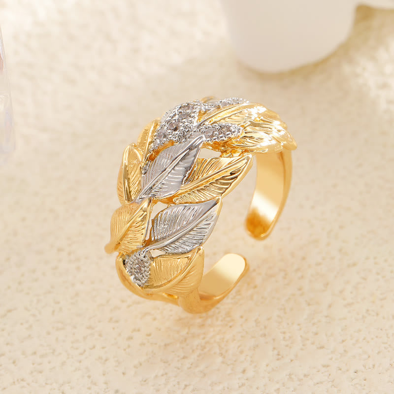 FREE Today: Elegance & Beauty Harmony Copper Zircon Leaf Pattern Gold White Tone Ring - image 0