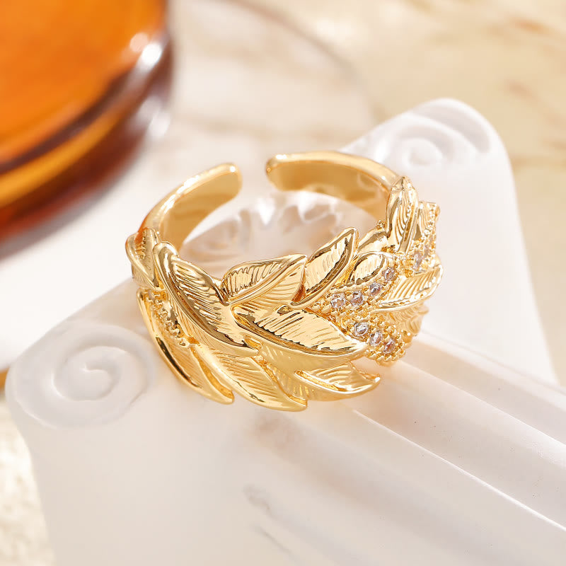 FREE Today: Elegance & Beauty Harmony Copper Zircon Leaf Pattern Gold White Tone Ring - image 5