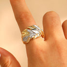 FREE Today: Elegance & Beauty Harmony Copper Zircon Leaf Pattern Gold White Tone Ring - Gold & White - image 1