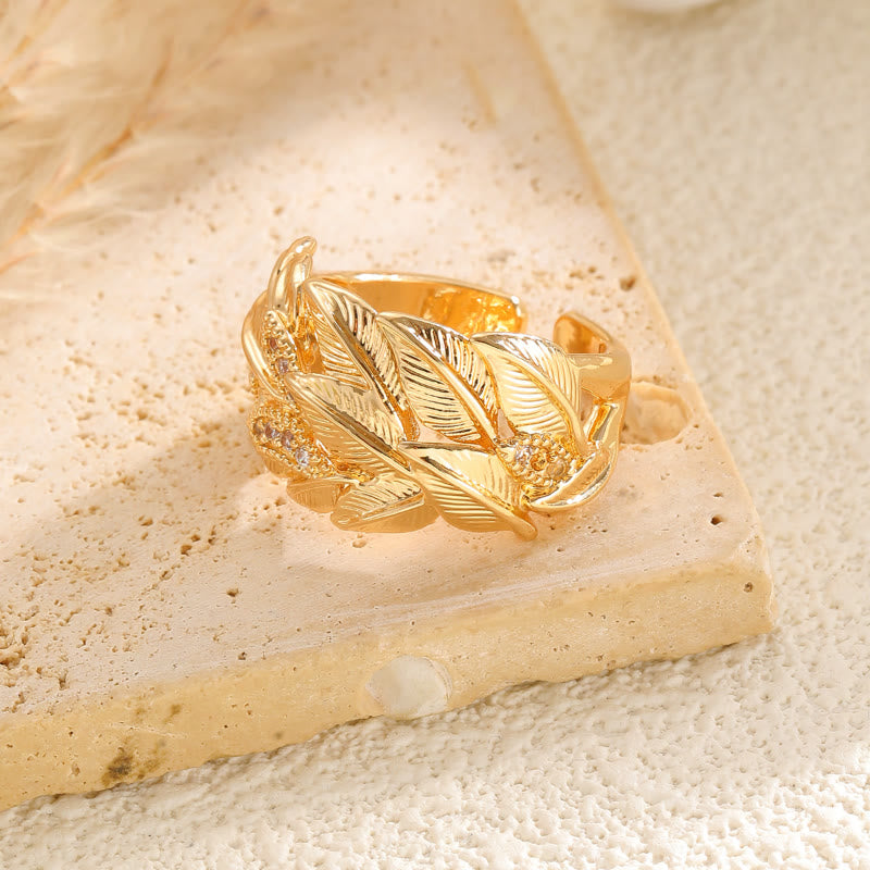 FREE Today: Elegance & Beauty Harmony Copper Zircon Leaf Pattern Gold White Tone Ring - image 7