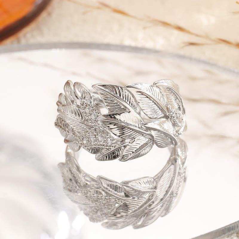 FREE Today: Elegance & Beauty Harmony Copper Zircon Leaf Pattern Gold White Tone Ring - image 11