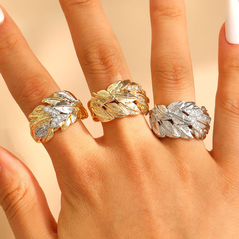 FREE Today: Elegance & Beauty Harmony Copper Zircon Leaf Pattern Gold White Tone Ring - image 4