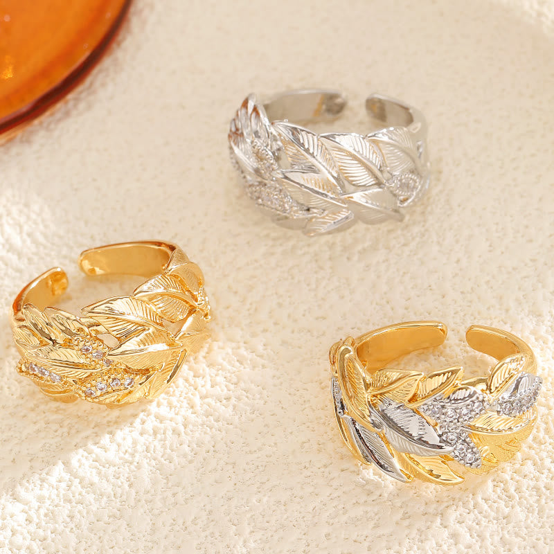 FREE Today: Elegance & Beauty Harmony Copper Zircon Leaf Pattern Gold White Tone Ring - image 3