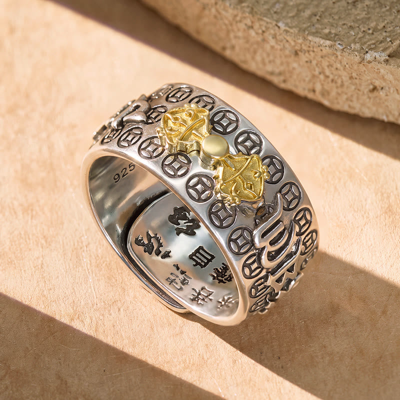 FuAttract Blessing Peace & Guardian Energy Copper Inlay Vajra Pestle Om Mani Padme Hum Ring - image 2