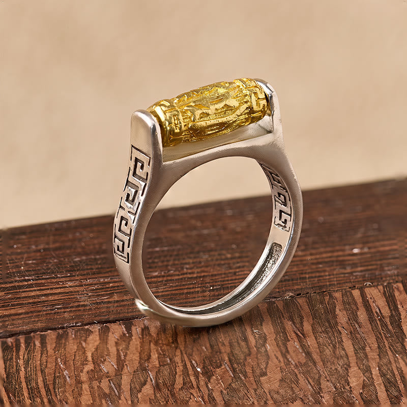 FuAttract Protection Peace & Balance Vintage Om Mani Mantra Rotating Inspired Ring - Adjustable - image 0