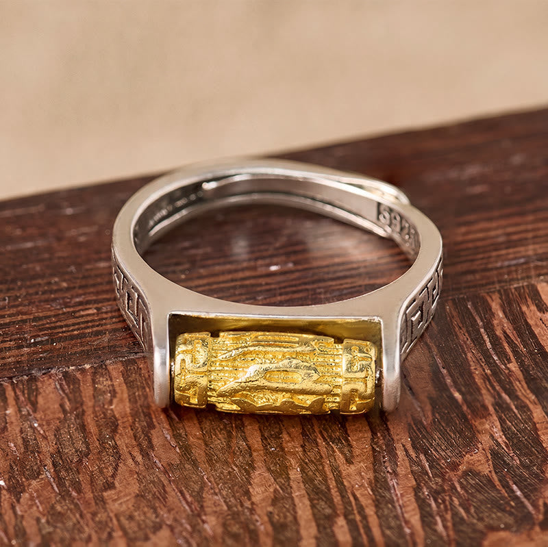 FuAttract Protection Peace & Balance Vintage Om Mani Mantra Rotating Inspired Ring - image 1