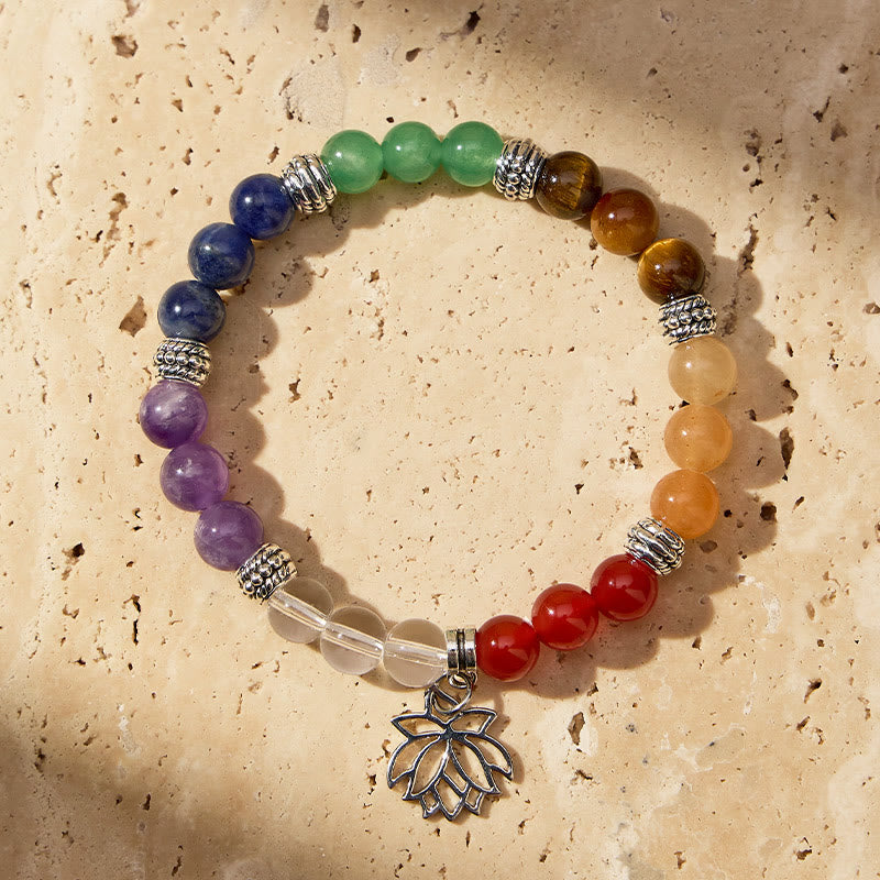 FuAttract Harmony Prosperity & Positive Energy Seven Chakra Crystal Bracelet With Lotus Pendant - image 2