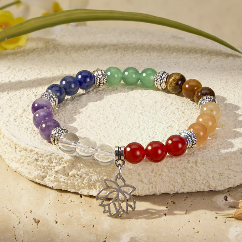 FuAttract Harmony Prosperity & Positive Energy Seven Chakra Crystal Bracelet With Lotus Pendant - image 1