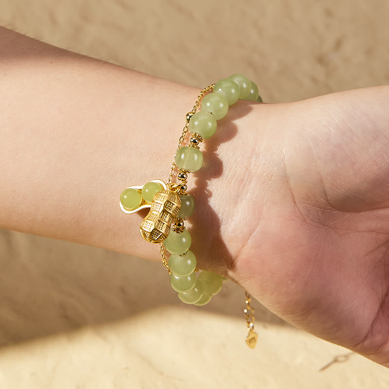FuAttract Good Fortune & Prosperity Hetian Jade Peanut Charm Double Layer Luck Bracelet - image 4